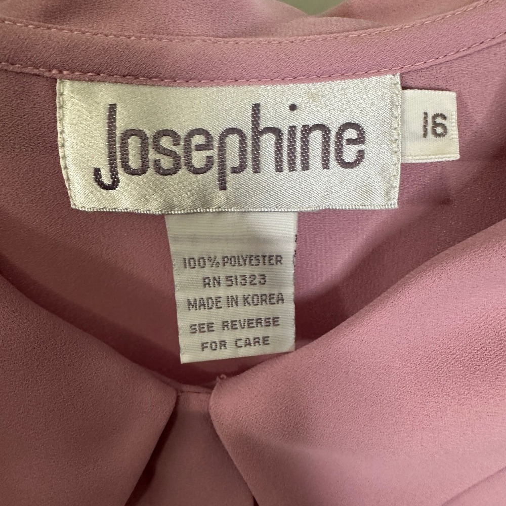 Vintage 1980s Josephine Rose Pink Tie Neck Blouse Xl 16 - Picture 6 of 6
